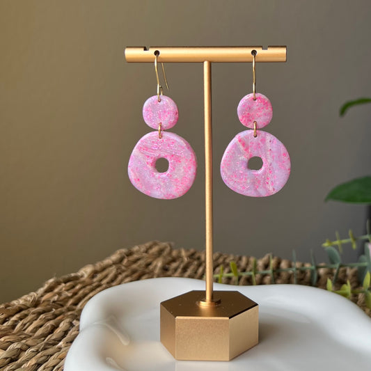Polymer Clay Earrings - Pink Marbled Lightweight Dangles