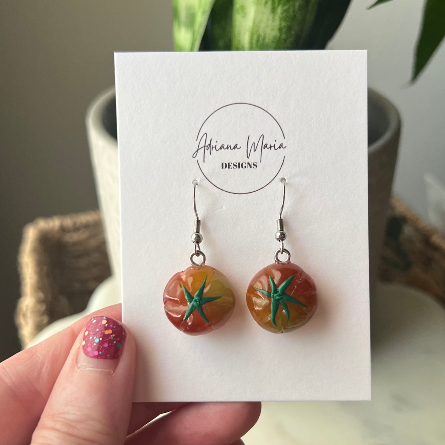 Heirloom Tomatoes Polymer Clay Dangle Earrings, Miniature Food