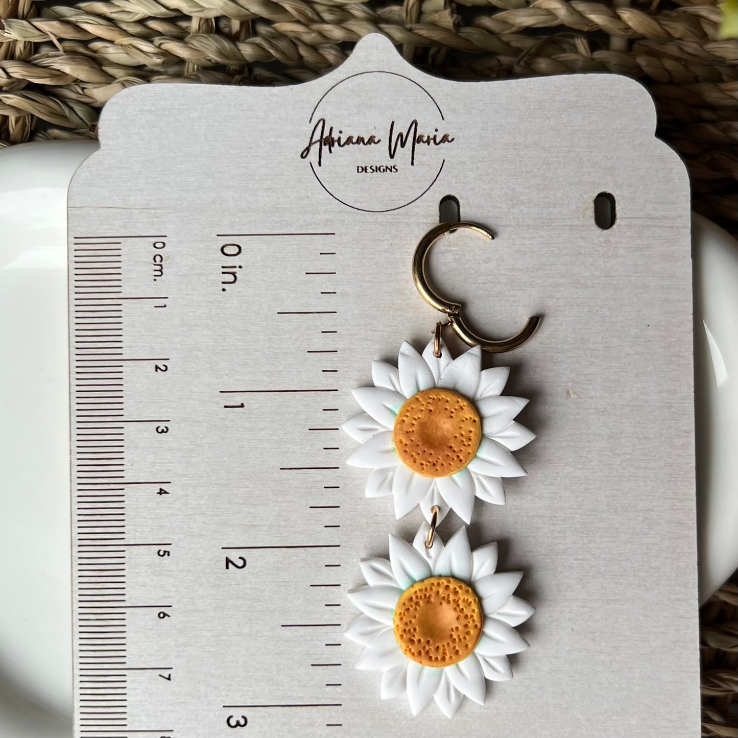 Large White Daisy Polymer Clay Earrings