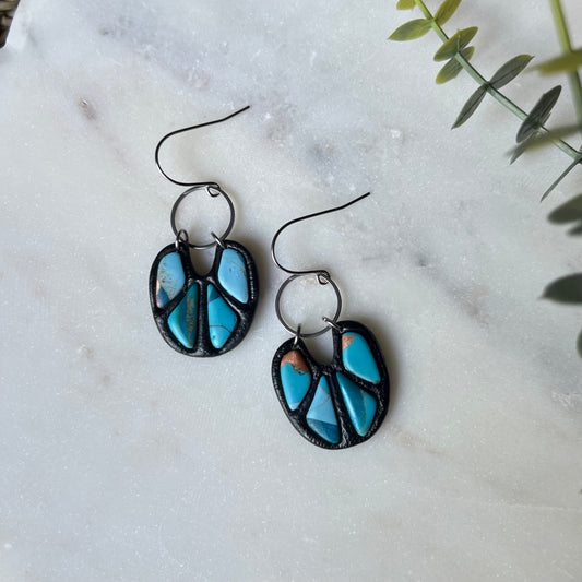 Turquoise Stone inspired Polymer Clay Bezel Earrings, lightweight dangles, western style