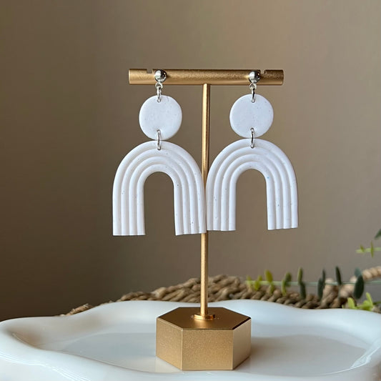 White Speckled Arch Polymer Clay Earrings