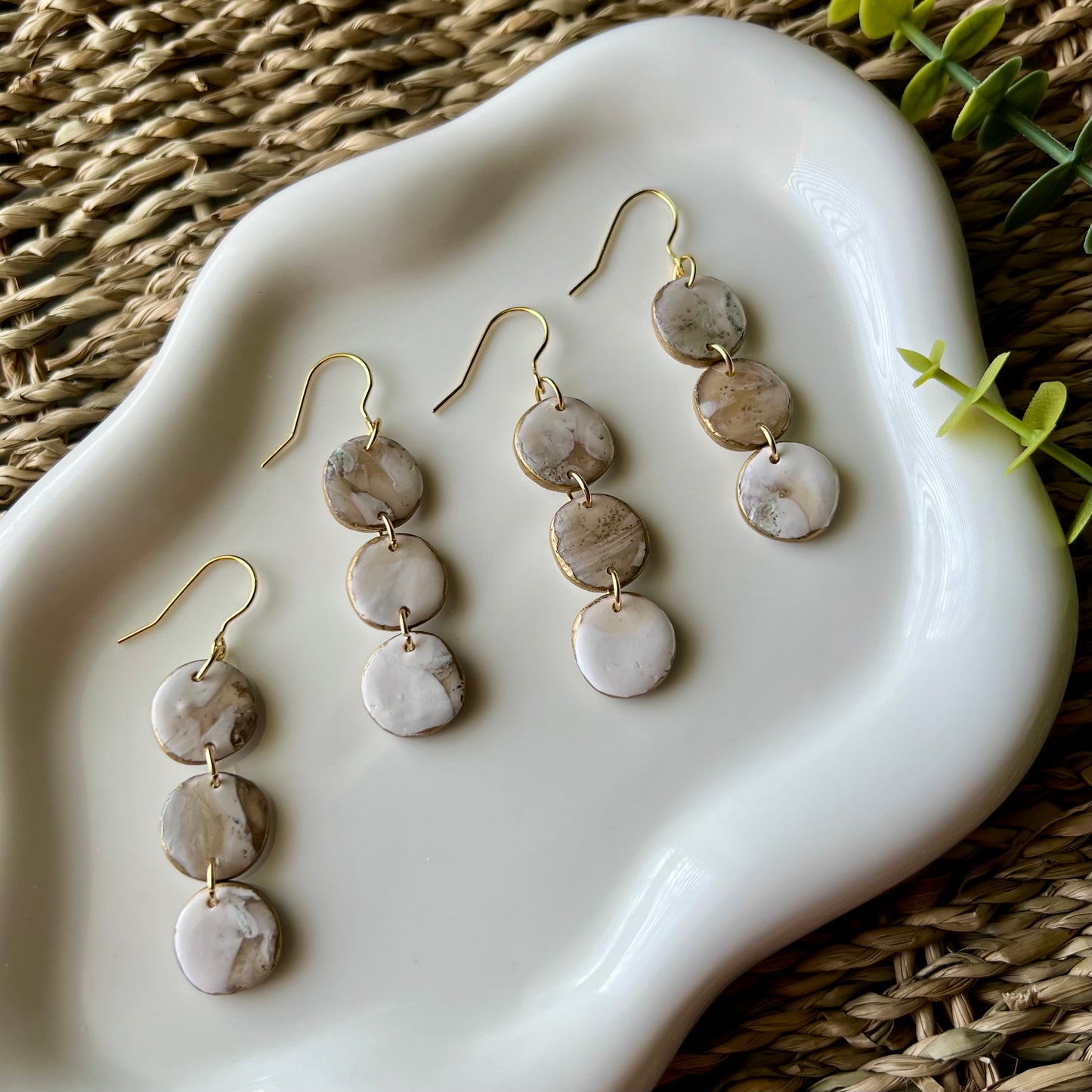Organic Neutral Stones Polymer Clay Earrings, Lightweight Dangles