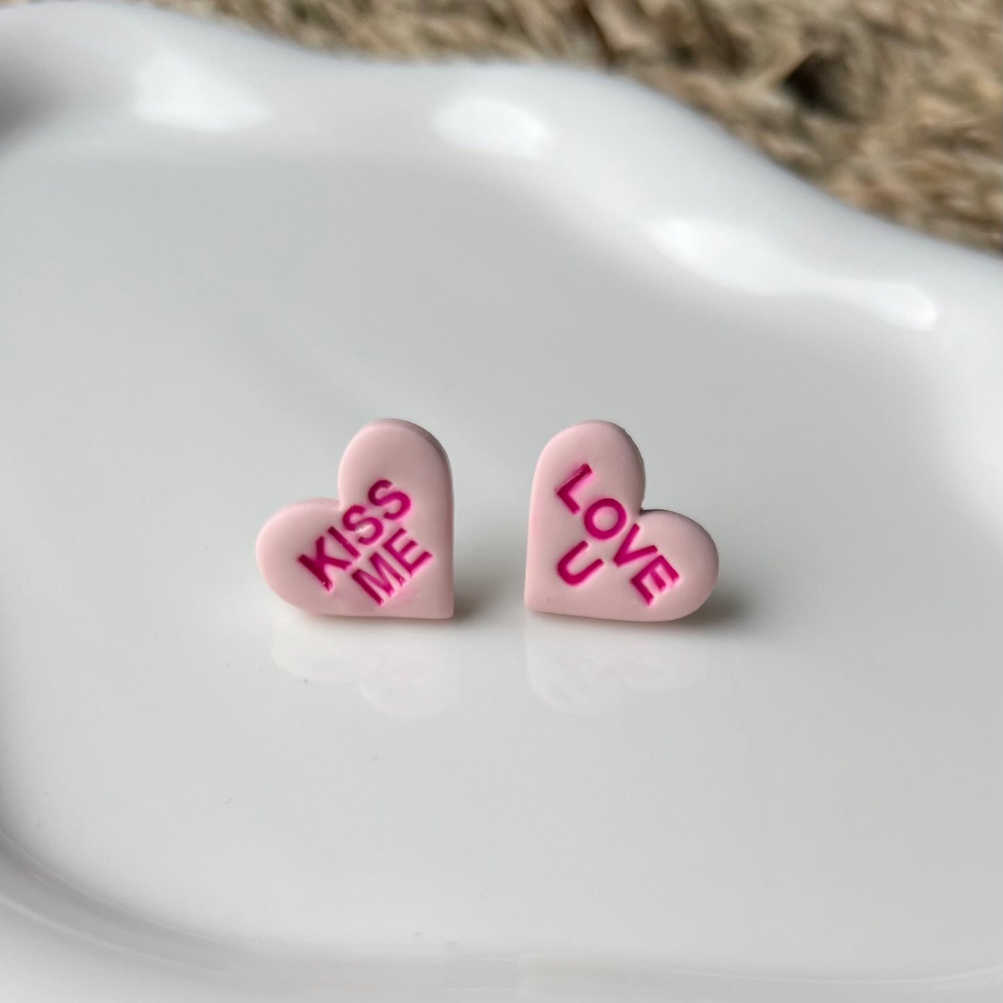 Valentines Conversation Candy Heart Polymer Clay Stud Earrings