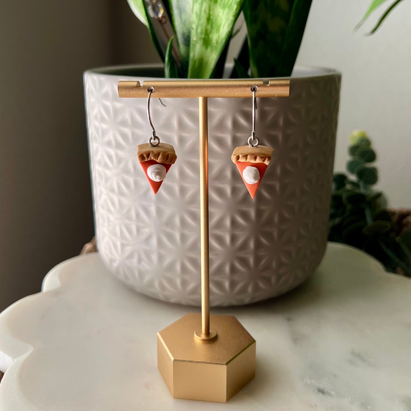 Pumpkin Pie Slice Polymer Clay Dangle Earrings, Fall Jewelry
