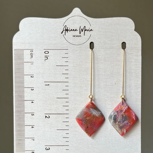 Polymer Clay Earrings - Rosso Marbled Lightweight Dangles