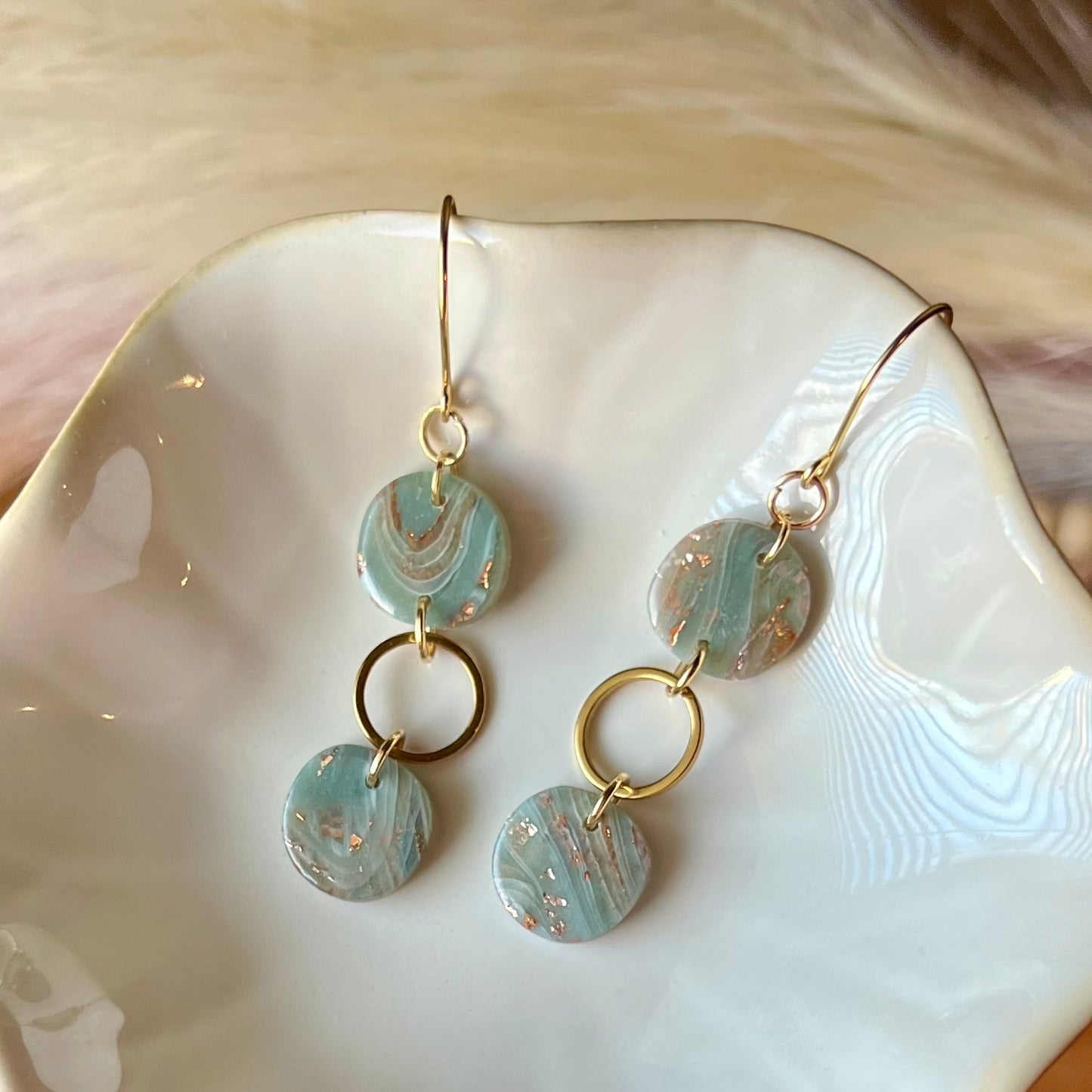 Ethereal Waves Collection: Button Dangle Polymer Clay Earrings