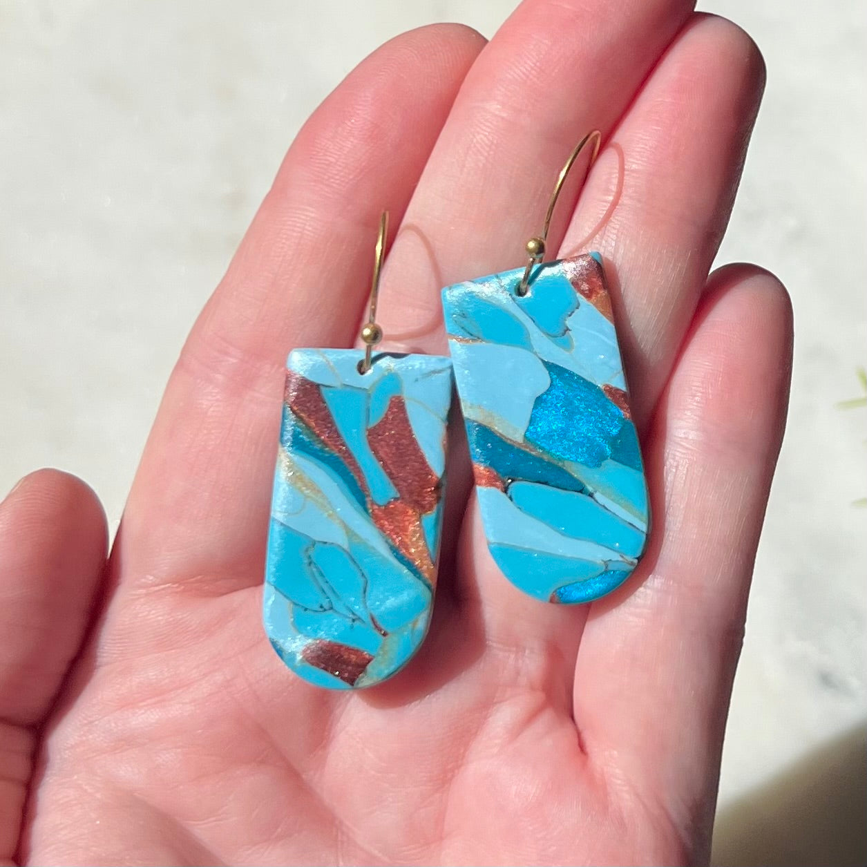 Turquoise Stone inspired Polymer Clay Earrings, lightweight dangles, western style