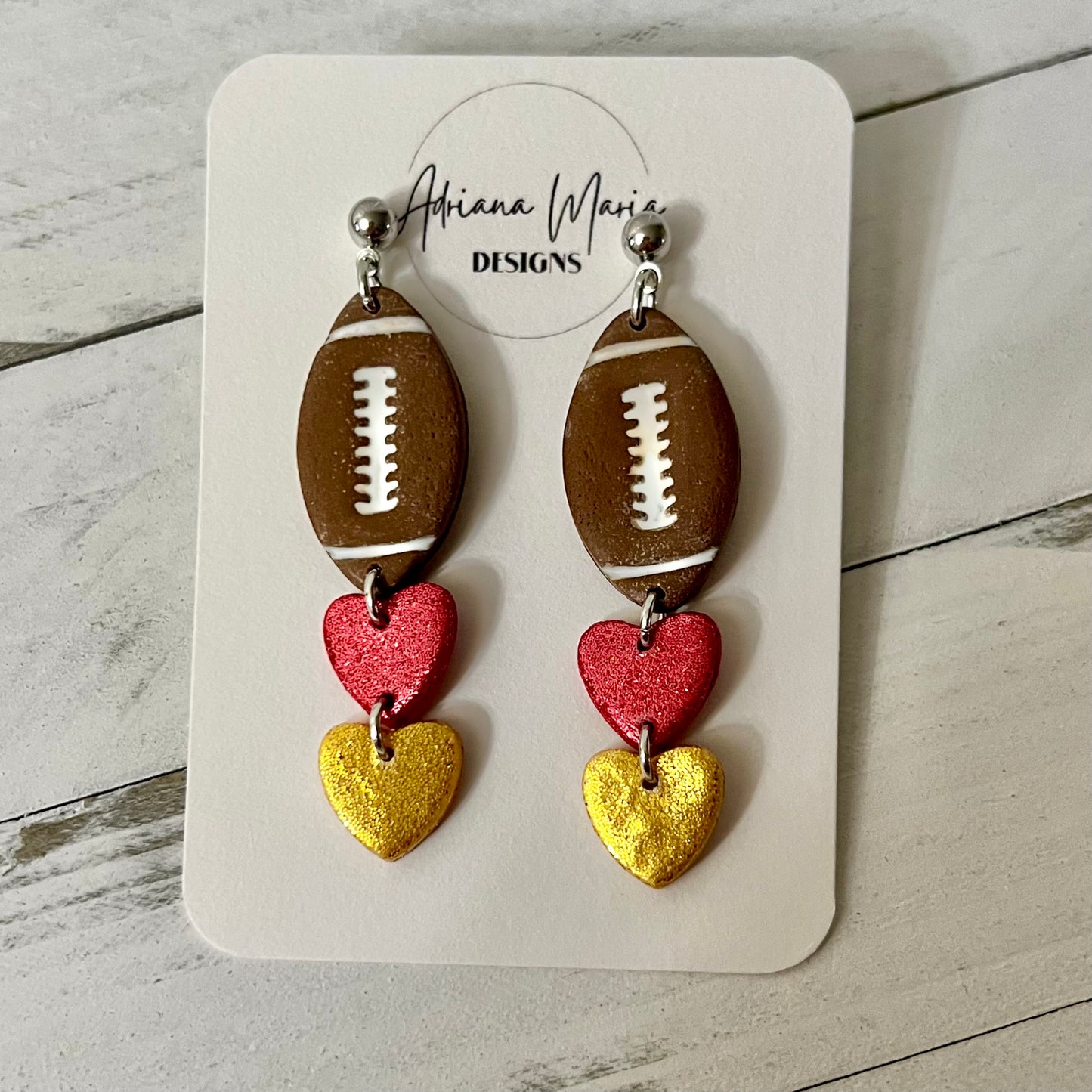Big Game Day Football & Heart Polymer Clay Dangles