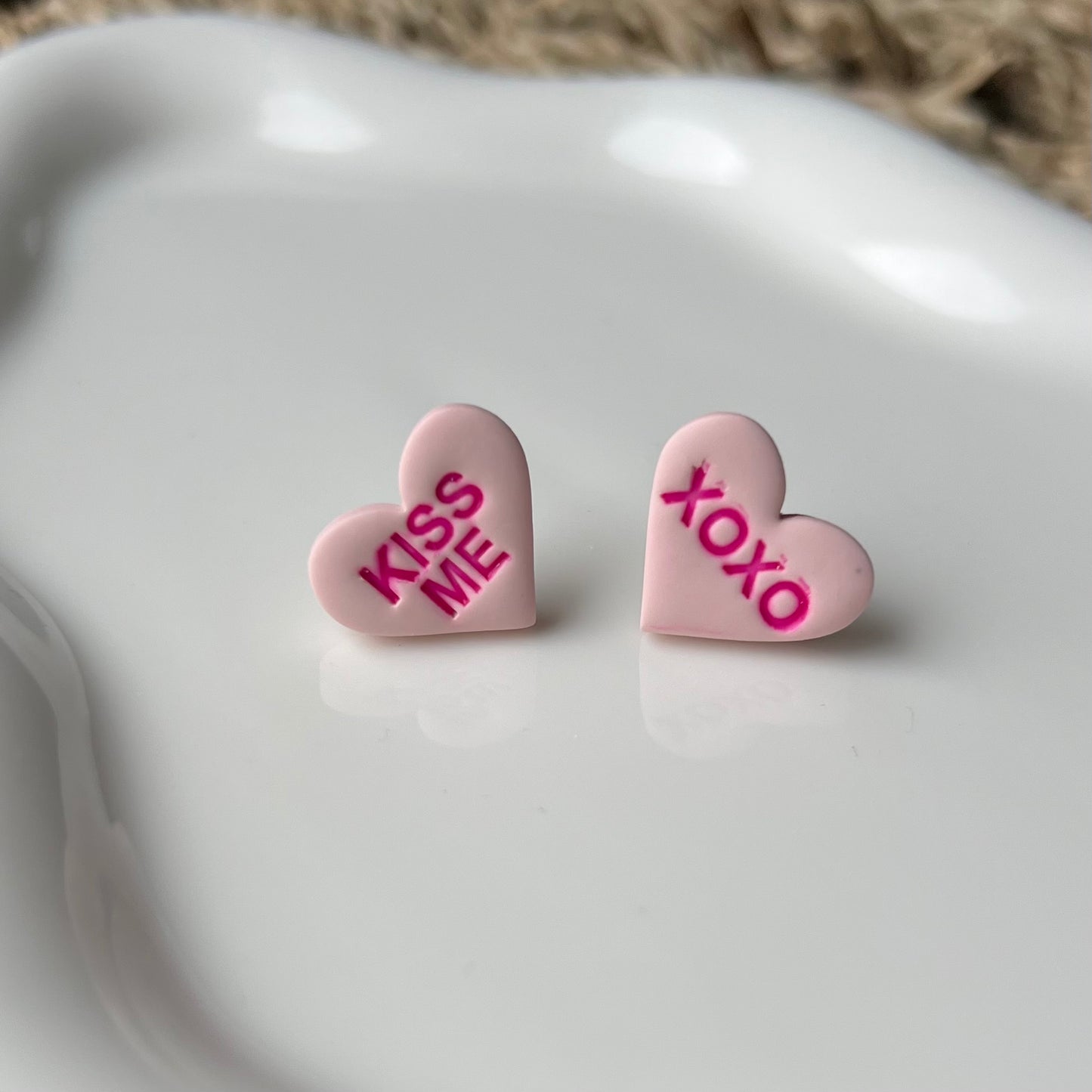 Valentines Conversation Candy Heart Polymer Clay Stud Earrings