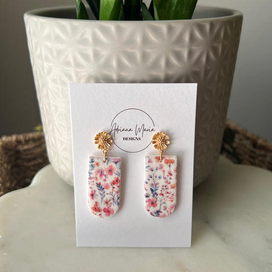 Wildflower Bloom Arch Polymer Clay Earrings with Flower Posts
