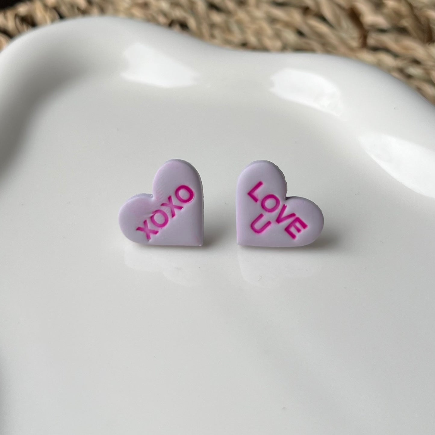 Valentines Conversation Candy Heart Polymer Clay Stud Earrings