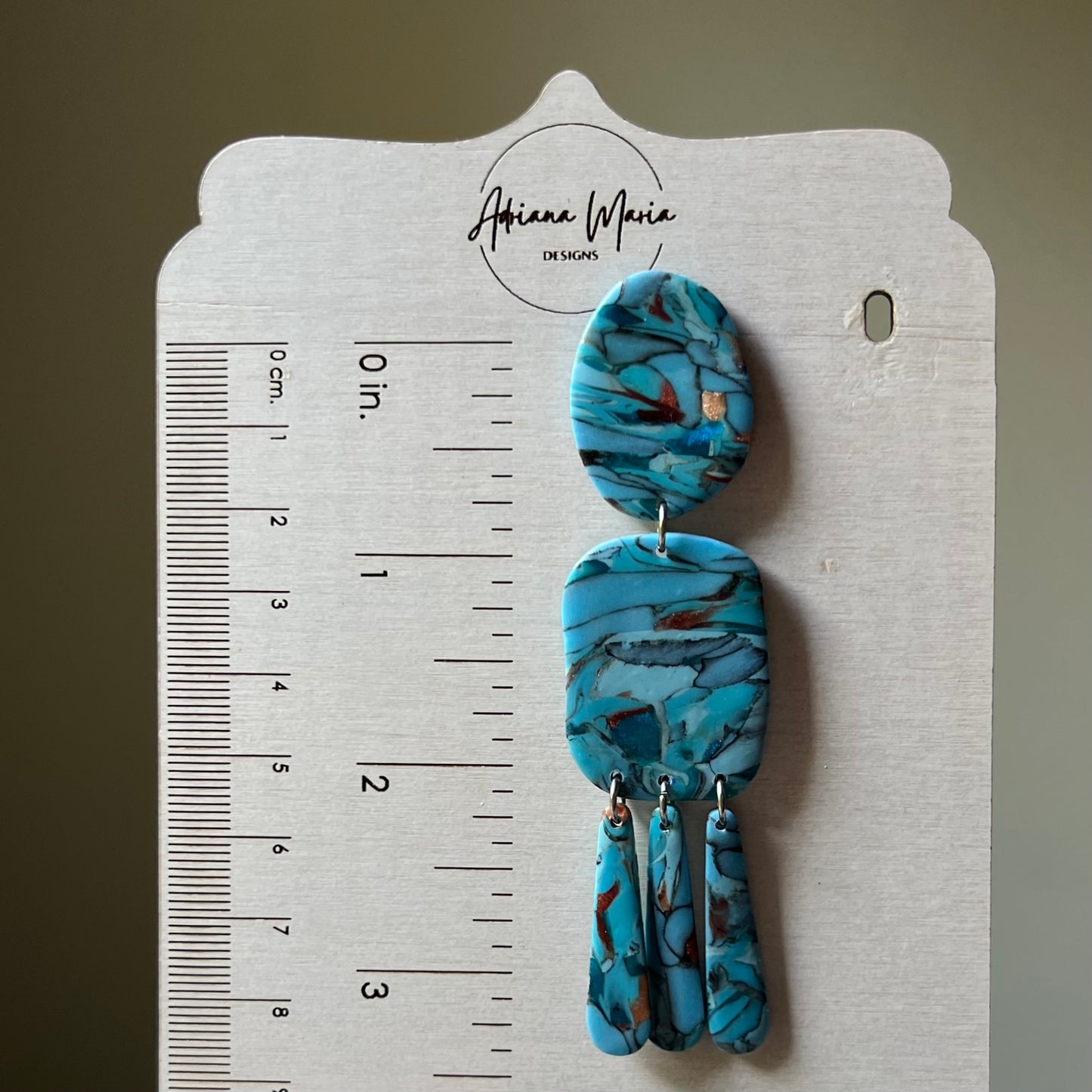 Turquoise Stone inspired Polymer Clay Statement Earrings, lightweight dangles, western style