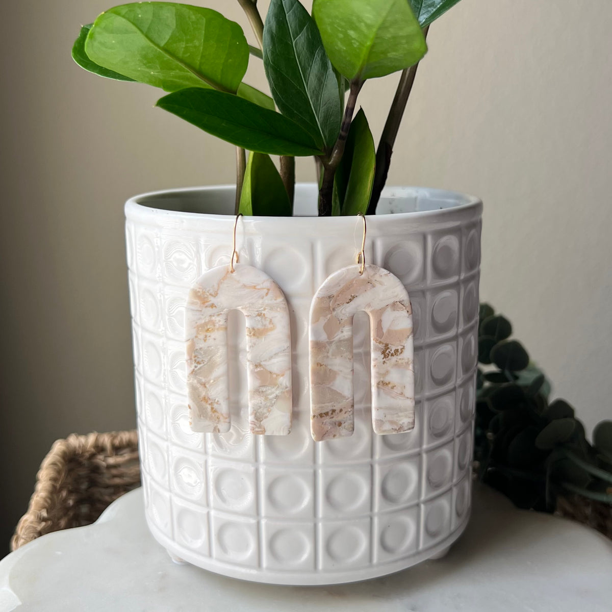 Ivory Pearl Marble Arch Polymer Clay Statement Earrings