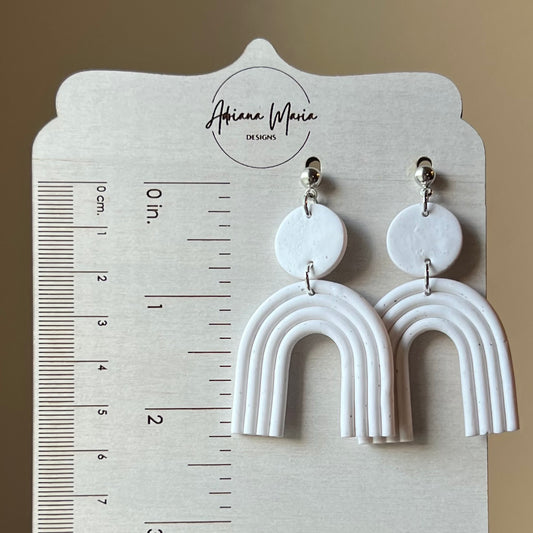 Polymer Clay Earrings - White Speckled Arch Lightweight Dangles