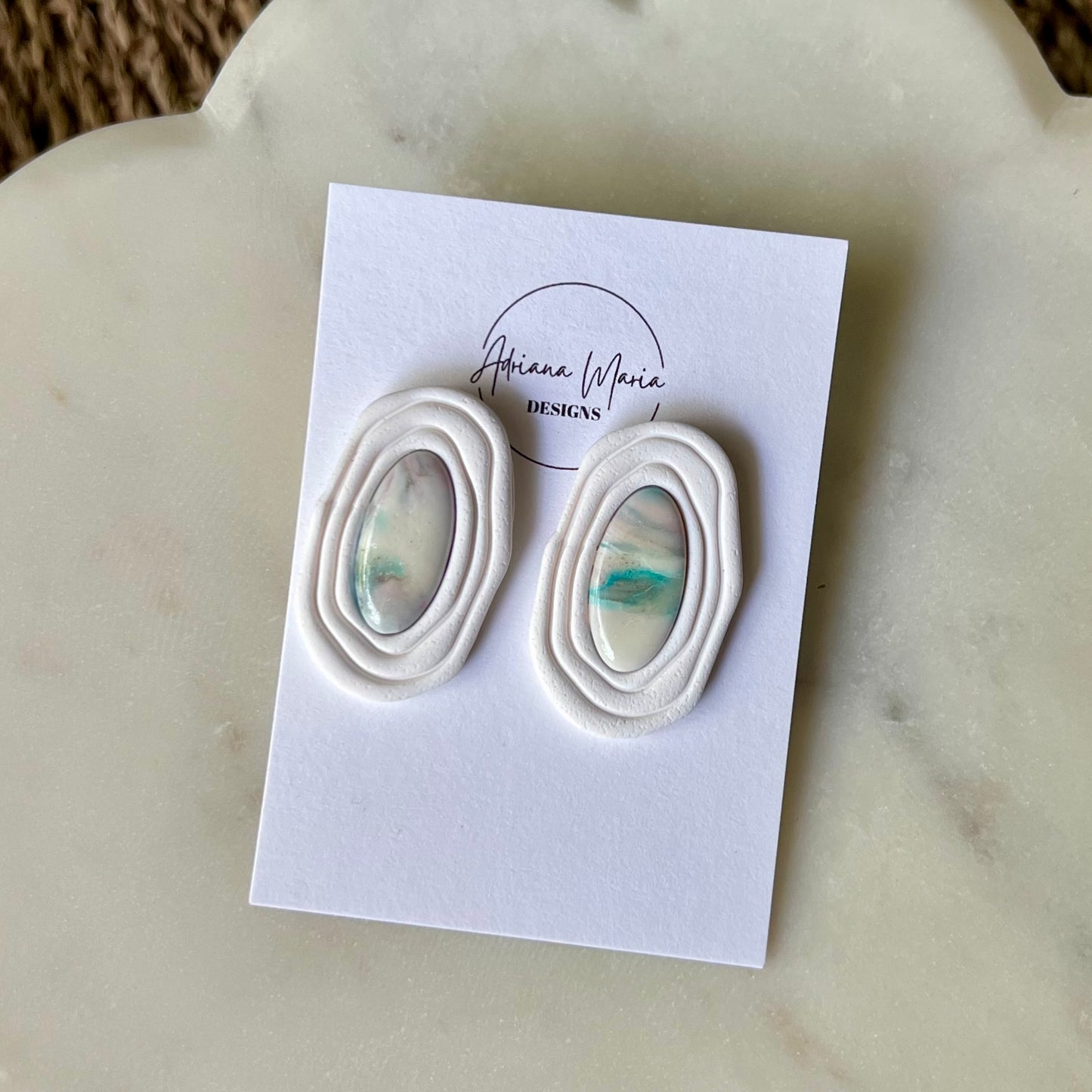 Abstract Coastal Bezel Stone Polymer Clay Statement Stud Earrings