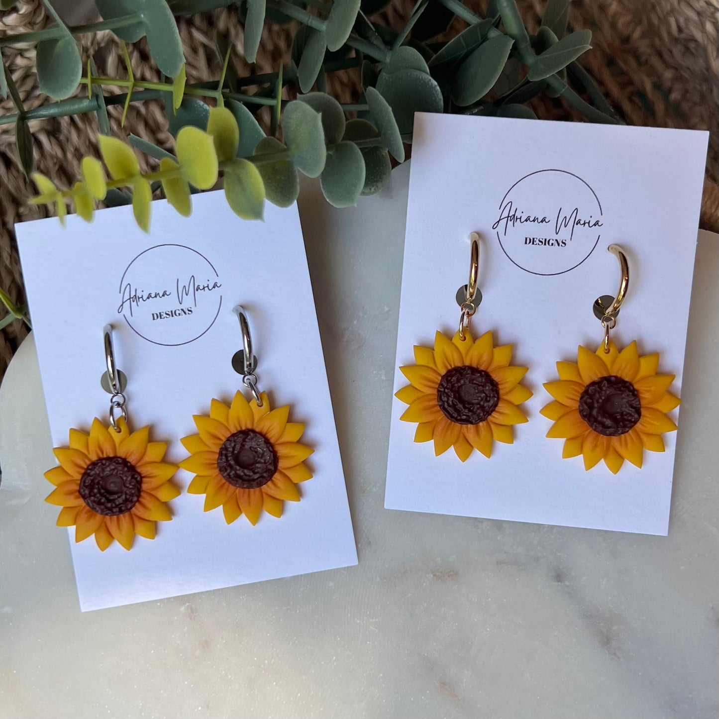 Yellow Sunflower Clay Earrings, Lightweight Handmade Jewelry