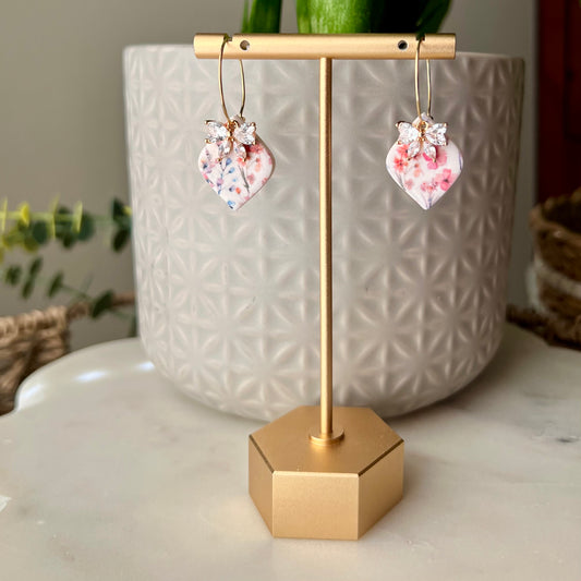 Wildflower Bloom Polymer Clay Earrings with Cubic Zirconia Bow | Gold