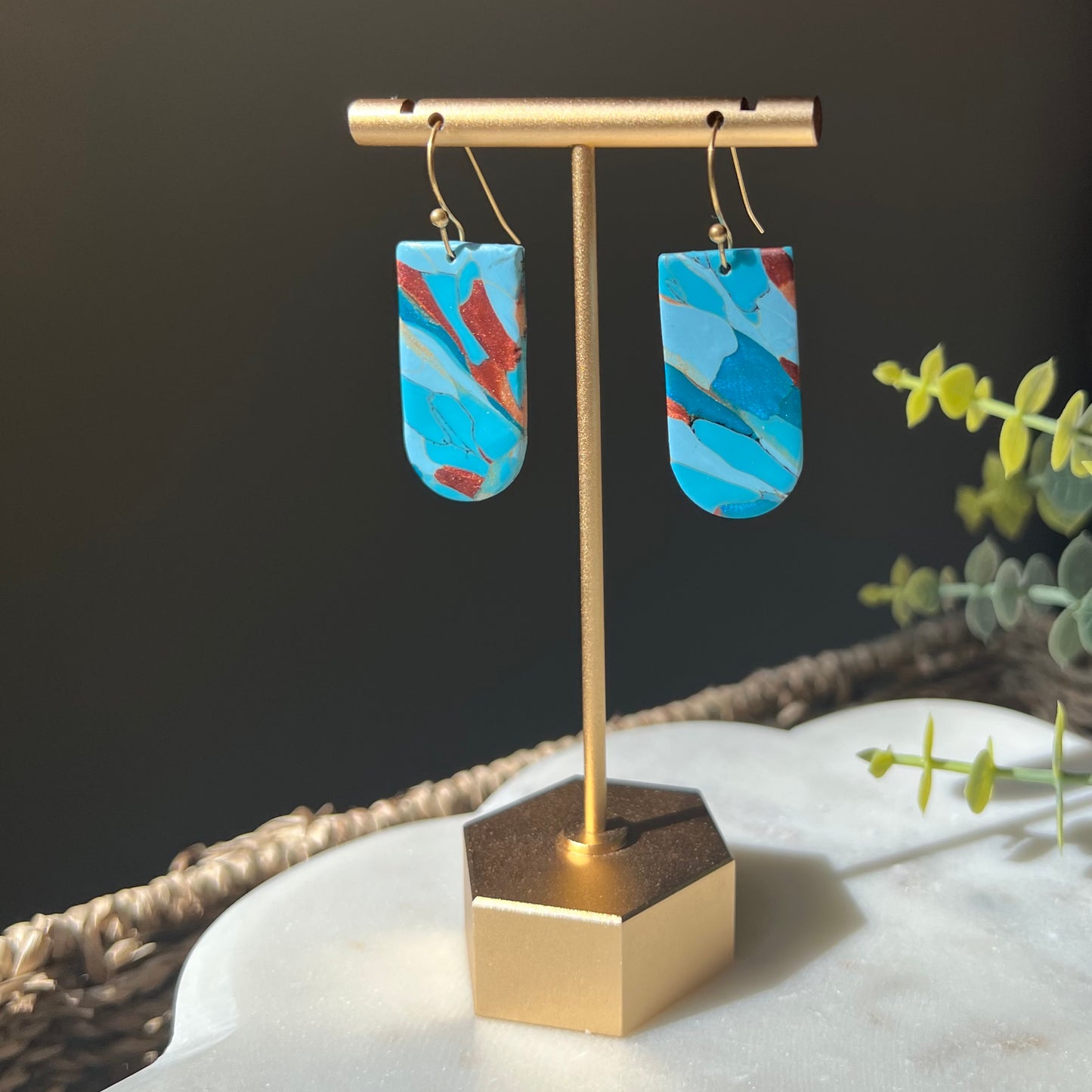 Turquoise Stone inspired Polymer Clay Earrings, lightweight dangles, western style