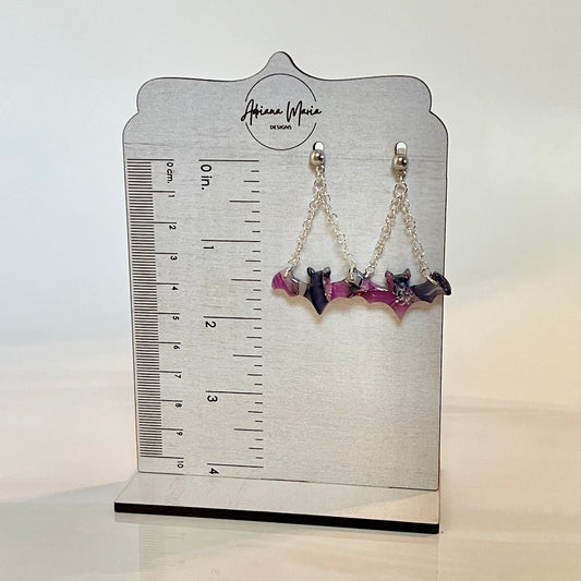 Purple & Black Translucent Bat Polymer Clay Dangle Earrings