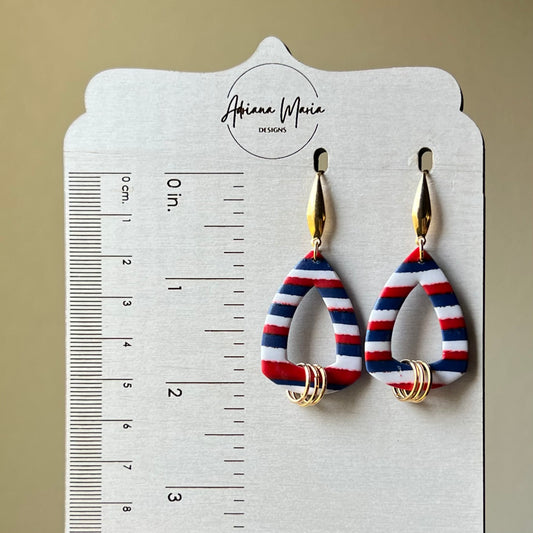 Red, Blue, and White Striped Polymer Clay Dangle Earrings