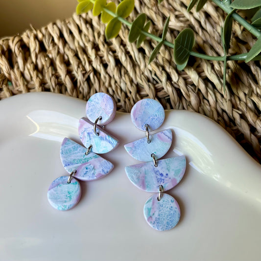 Watercolor Organic Polymer Clay Earrings - Lightweight Dangles
