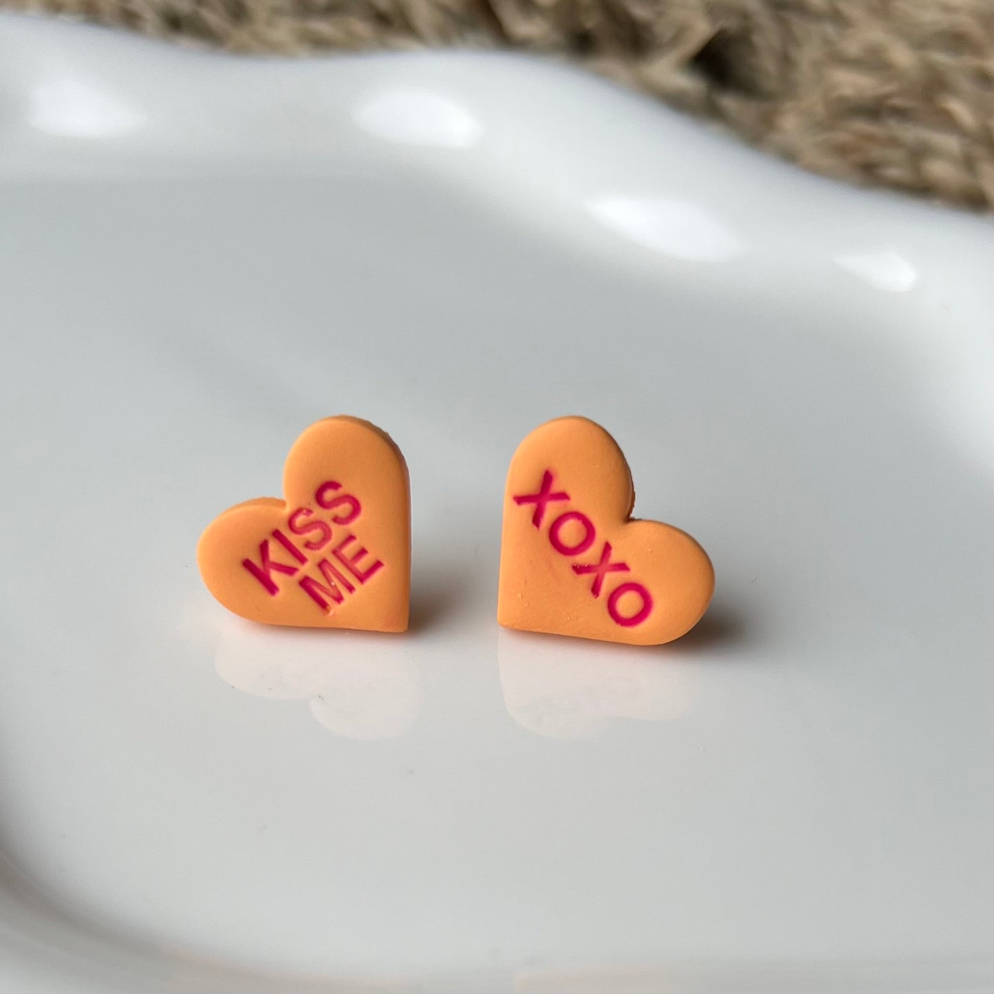 Valentines Conversation Candy Heart Polymer Clay Stud Earrings