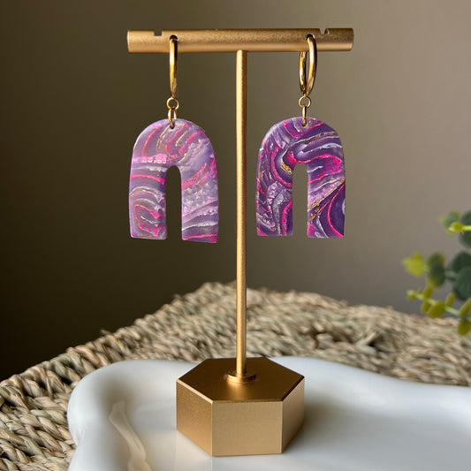 Dream In Purple: Agate Marbled Arch Polymer Clay Earrings