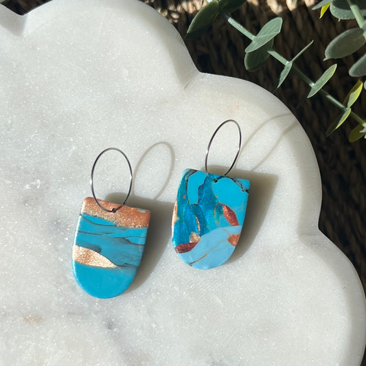 Turquoise Stone inspired Polymer Clay Earrings with Hoops, lightweight dangles, western style