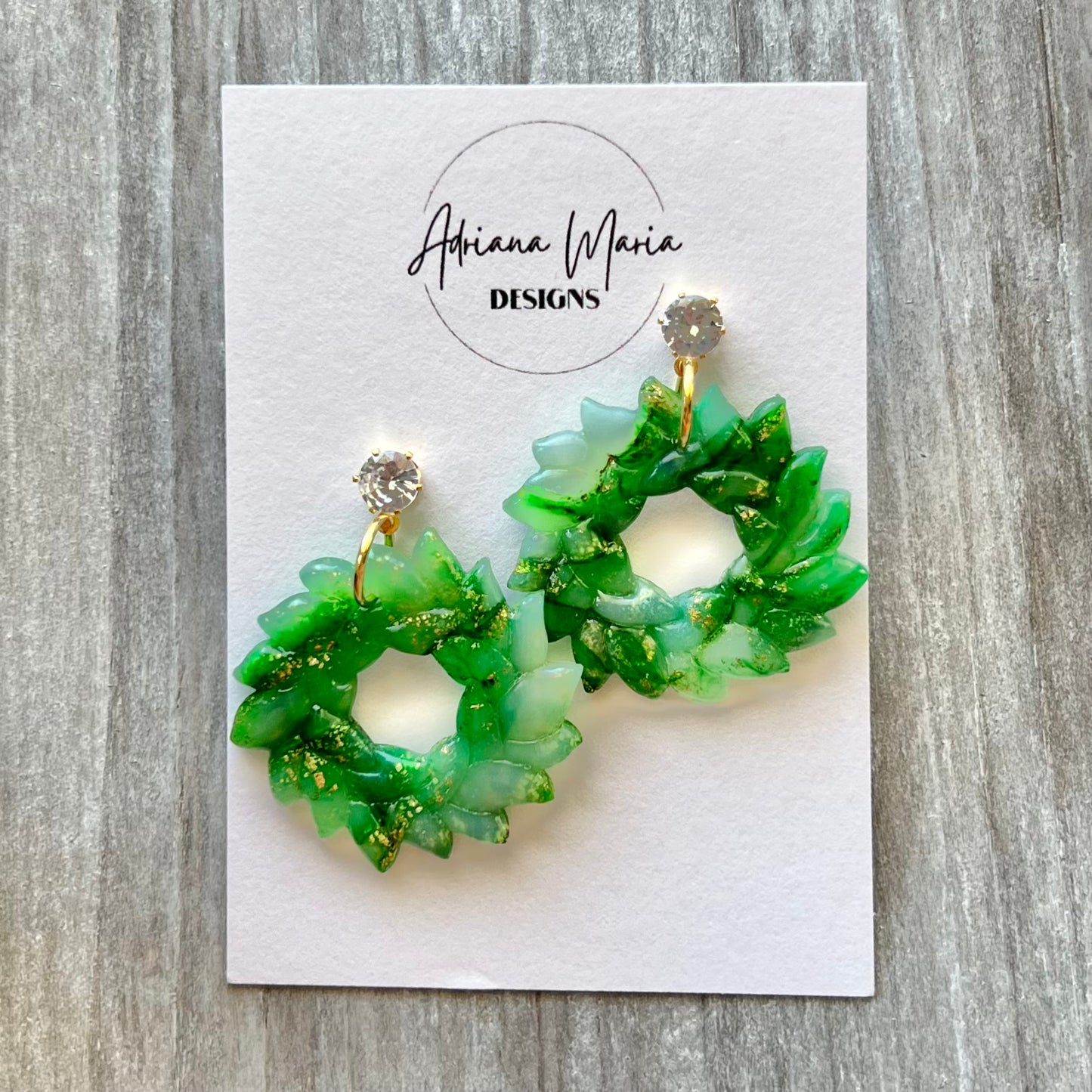 Green Marbled Wreath Clay Earrings