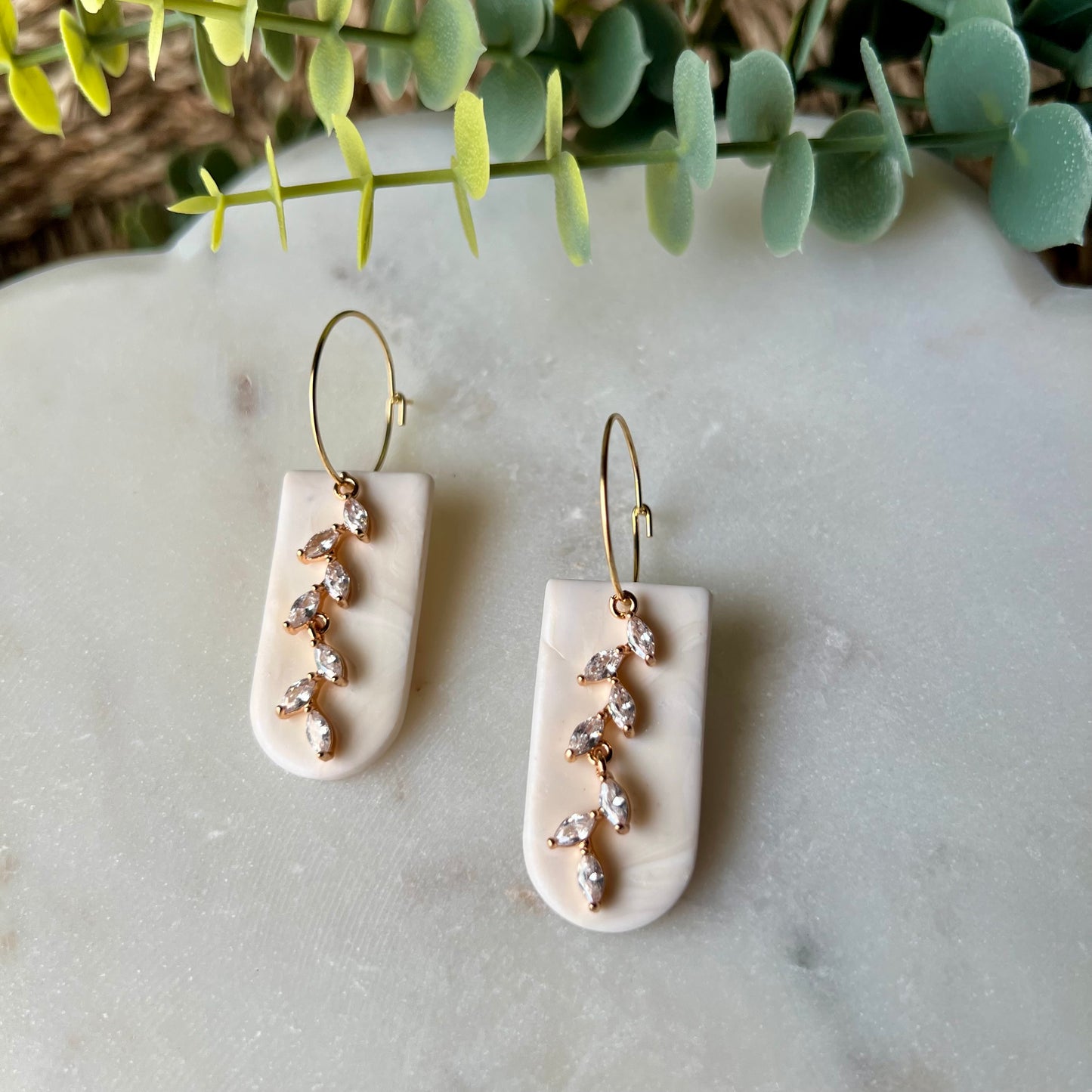 Neutral White Marbled Dangles with CZ Pendant