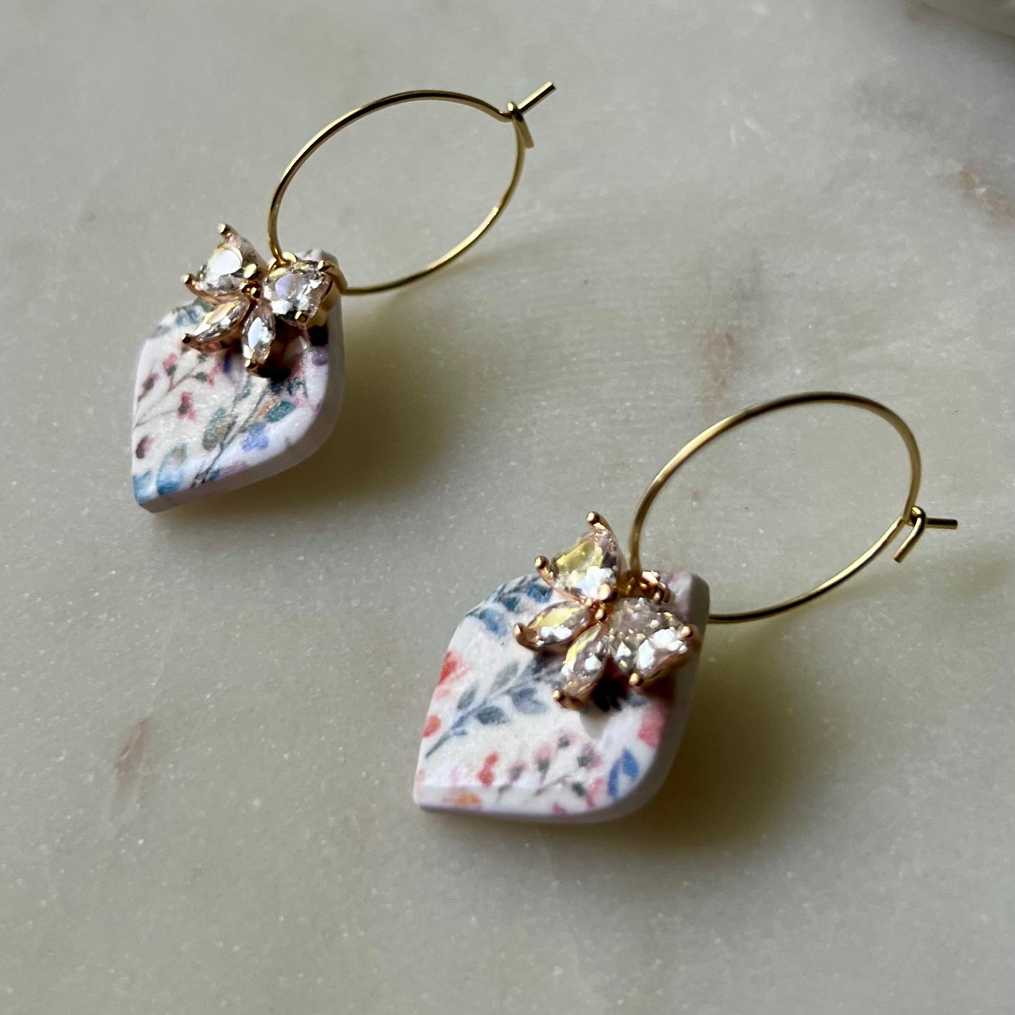 Wildflower Bloom Polymer Clay Earrings with Cubic Zirconia Bow | Gold