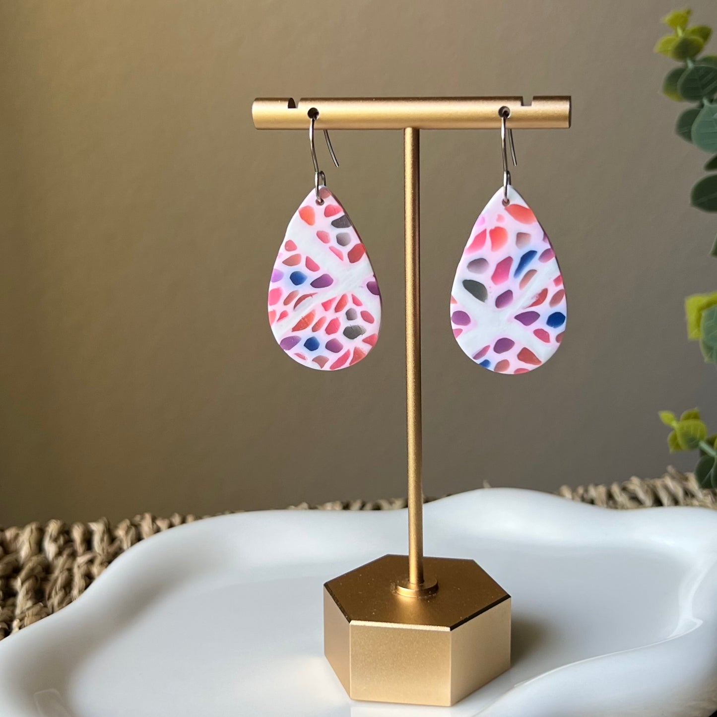 Fruity Nougat Teardrop Polymer Clay Dangle Earrings