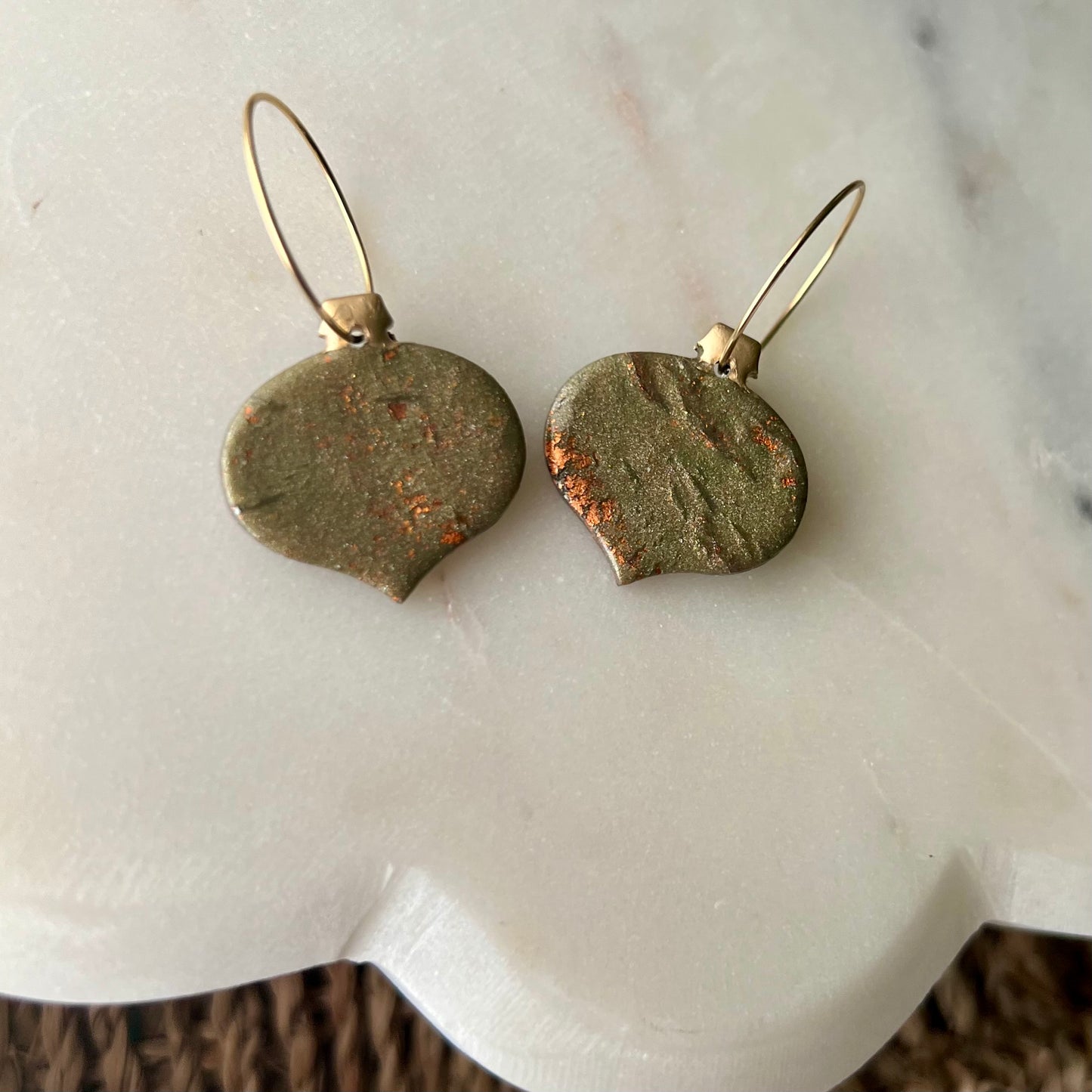 Green & Copper Shimmer Christmas Ornament Polymer Clay Earrings