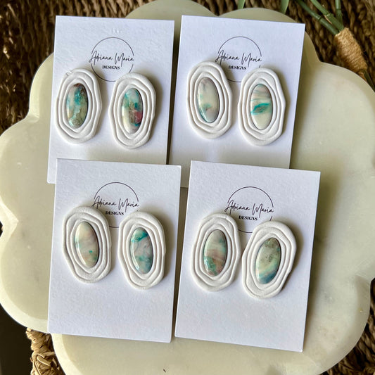 Abstract Coastal Bezel Stone Polymer Clay Statement Stud Earrings