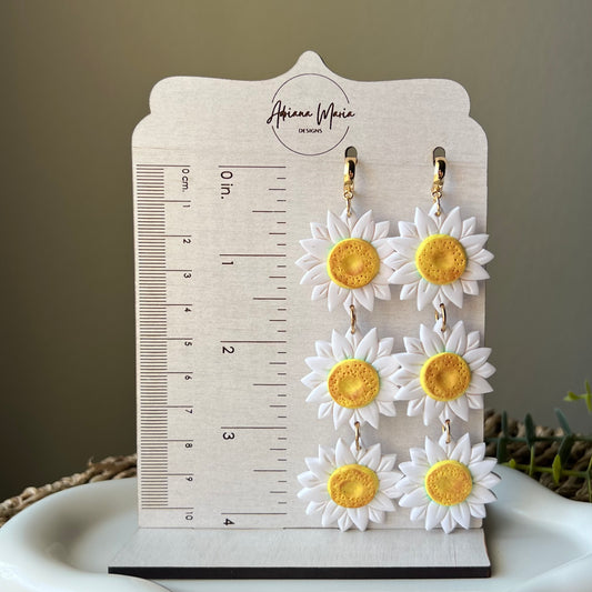 Long White Daisy Polymer Clay Statement Earrings