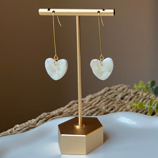 Warm Ivory Heart Polymer Clay Earrings