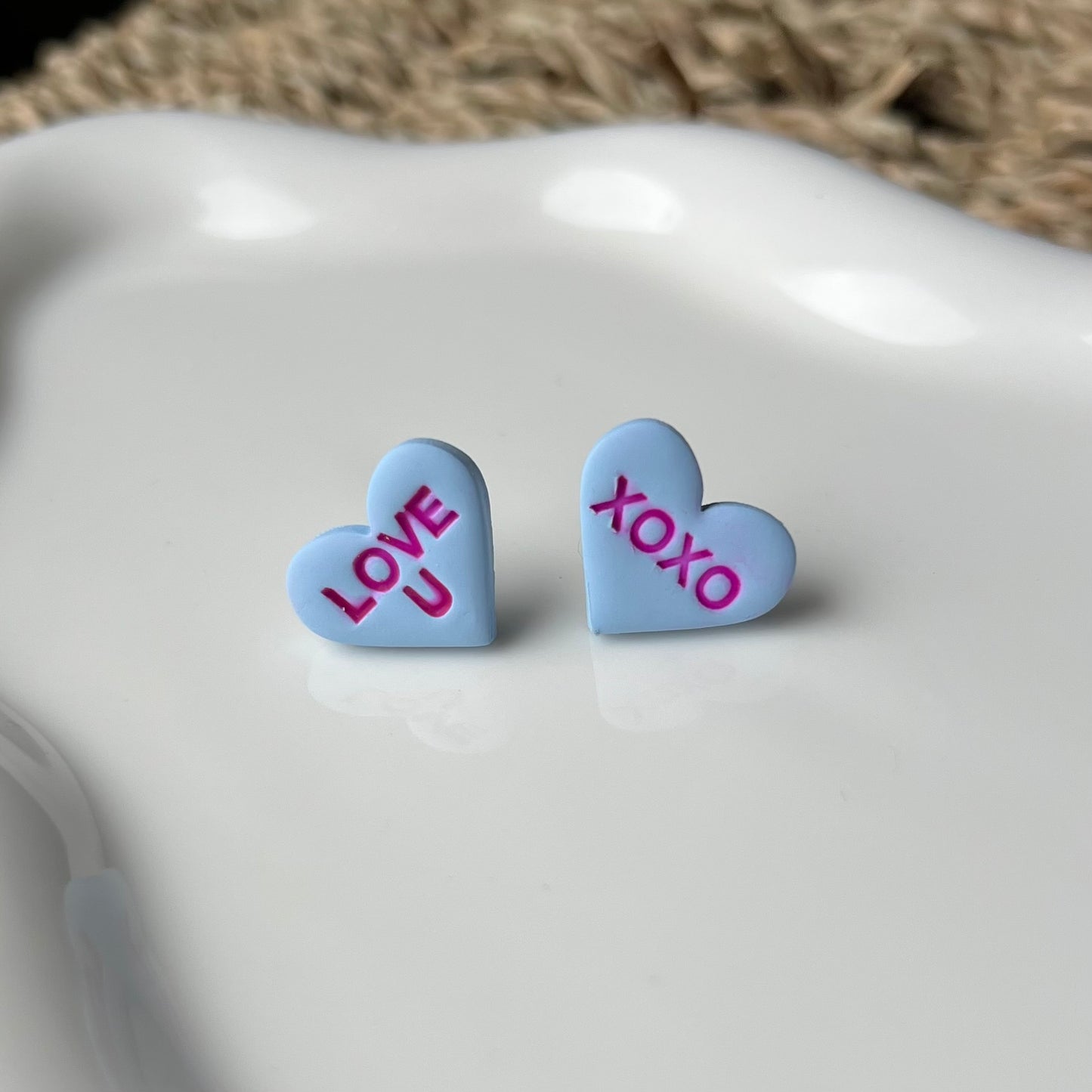 Valentines Conversation Candy Heart Polymer Clay Stud Earrings