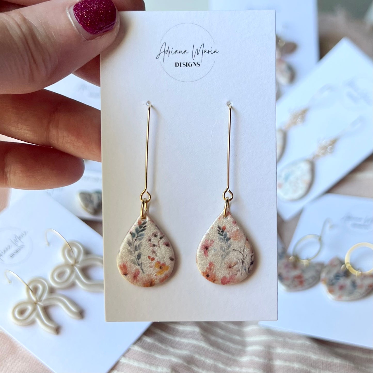 Pearl Floral Print Polymer Clay Earrings