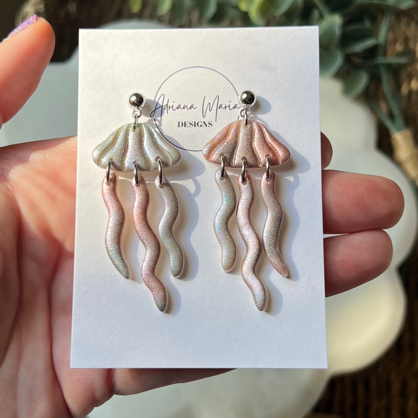 Jellyfish Polymer Clay Earrings, Chandelier Dangles