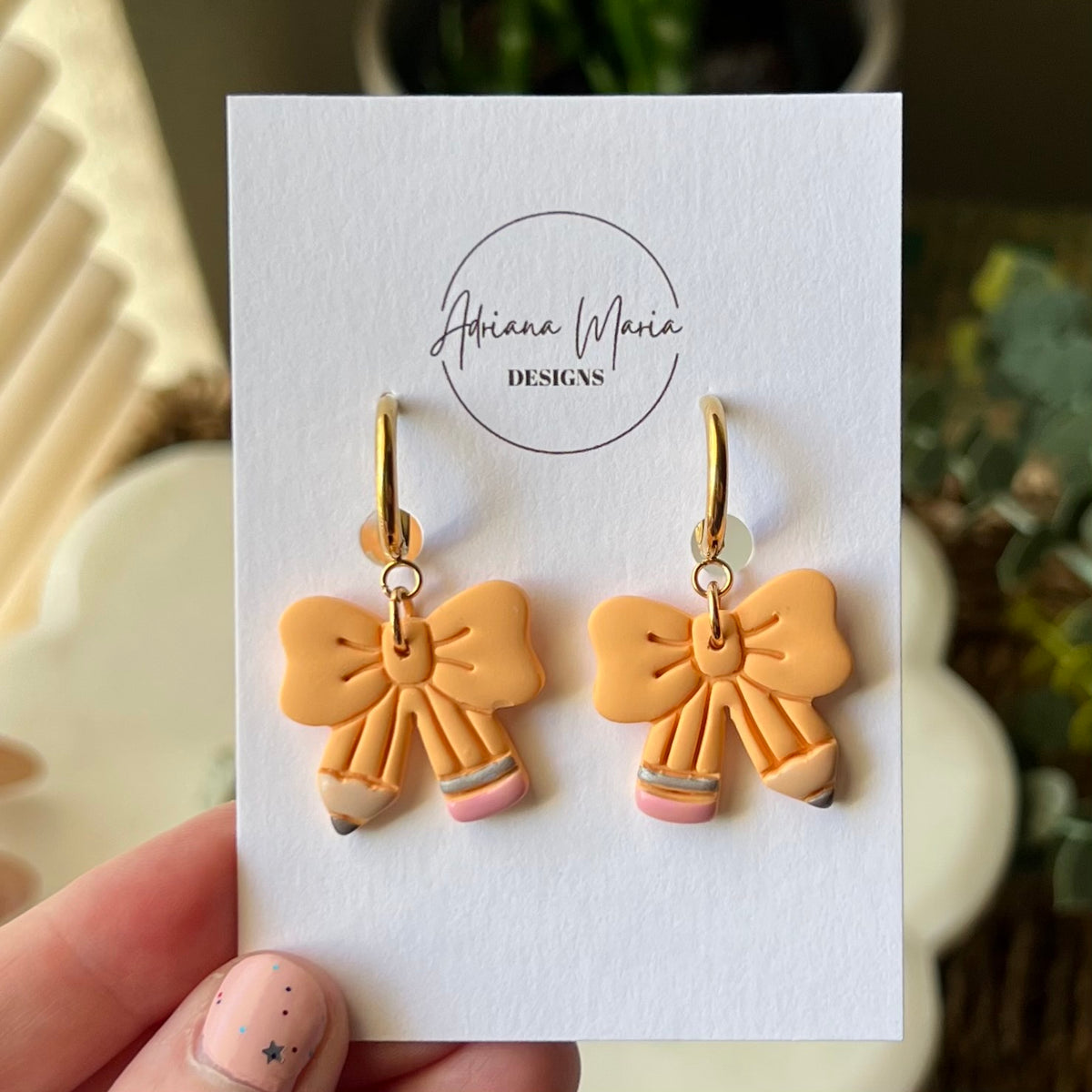 Pencil Bow Shaped Clay Earrings