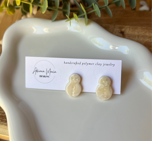 Marbled Snowman Polymer Clay Stud Earrings