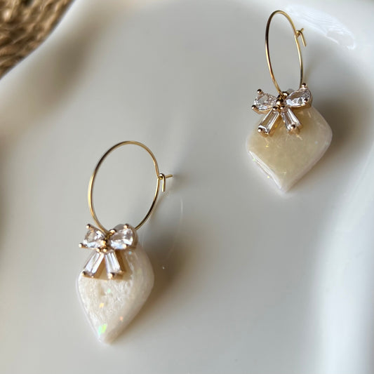 Holographic Polymer Clay Earrings with CZ Bow