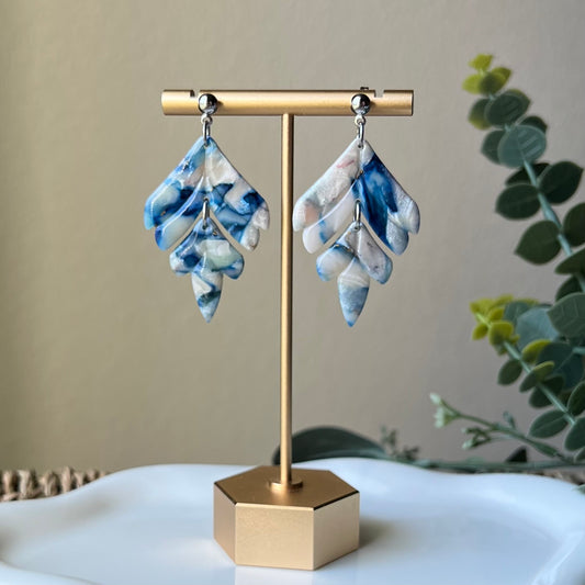 Coastal Blue Marbled Polymer Clay Dangle Earrings