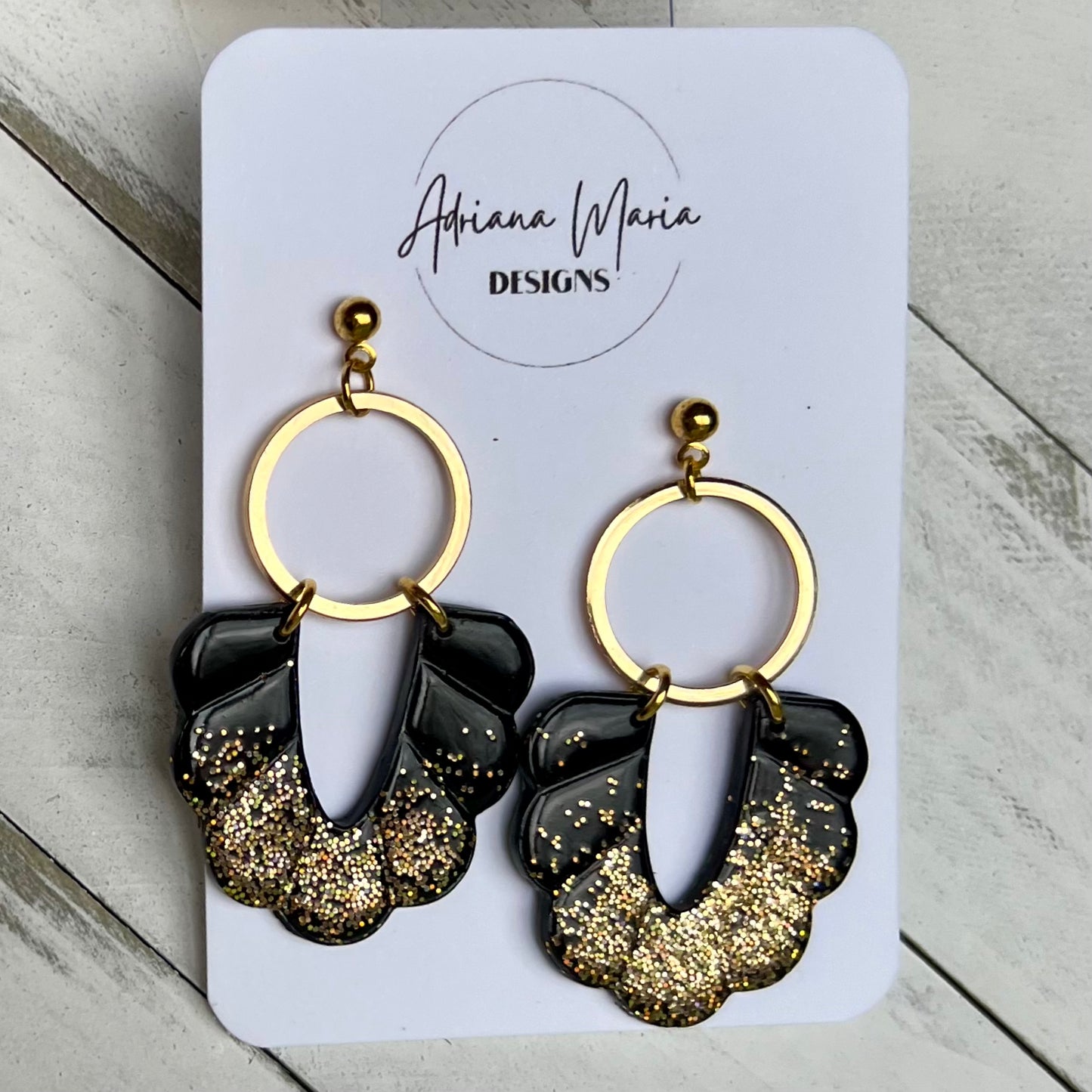 Black & Gold Glitter Polymer Clay Earrings