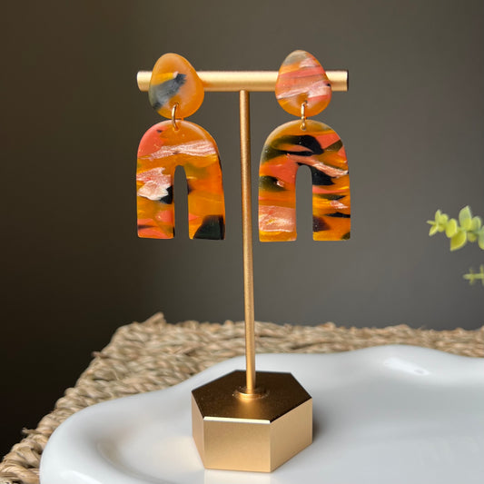 Amber Flame: Arch Polymer Clay Earrings
