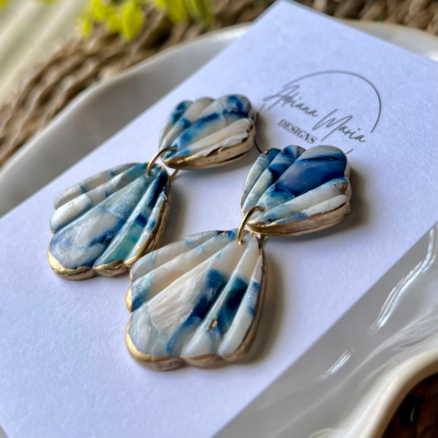 The Nerina – Ocean Blue Marbled Seashells Polymer Clay Earrings
