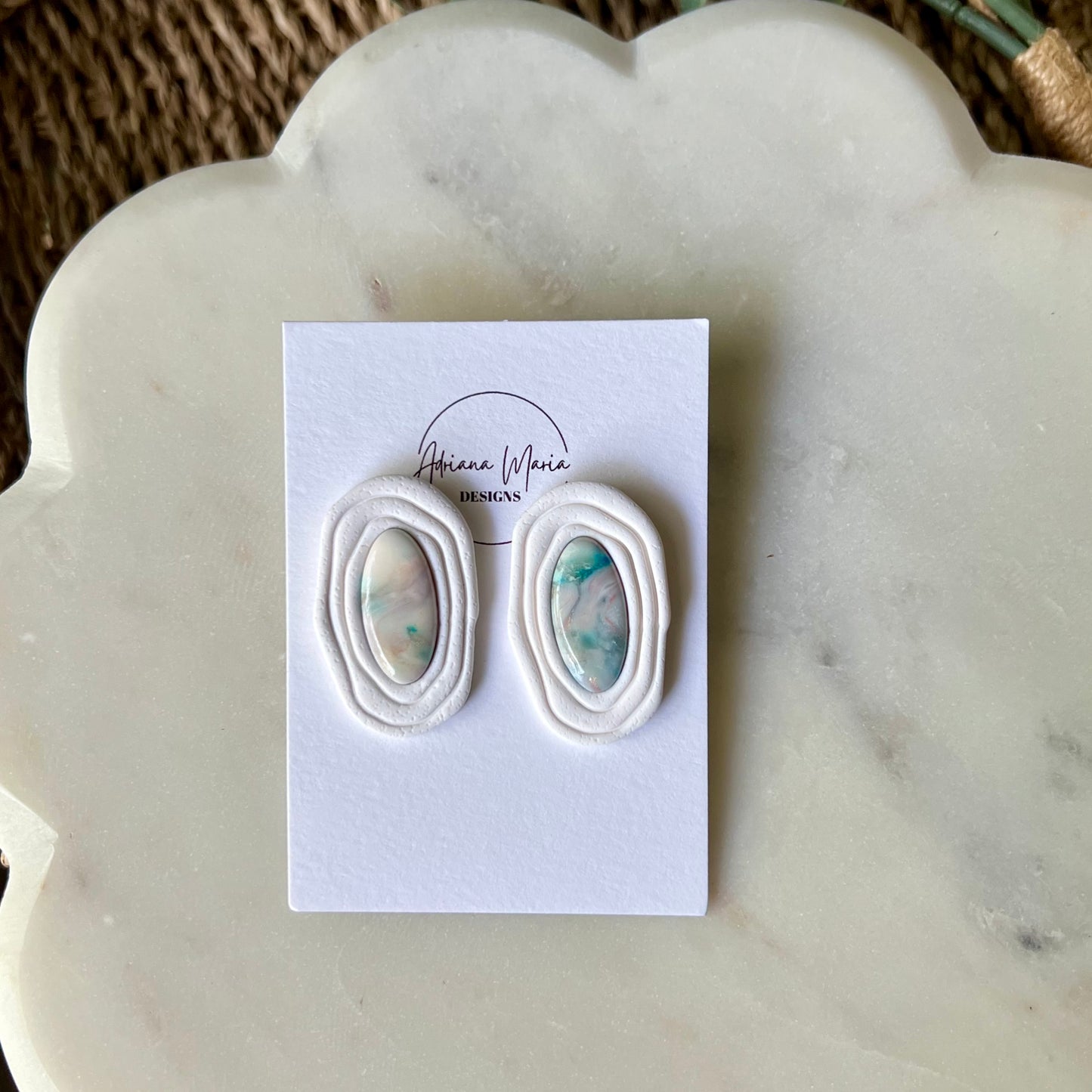 Abstract Coastal Bezel Stone Polymer Clay Statement Stud Earrings