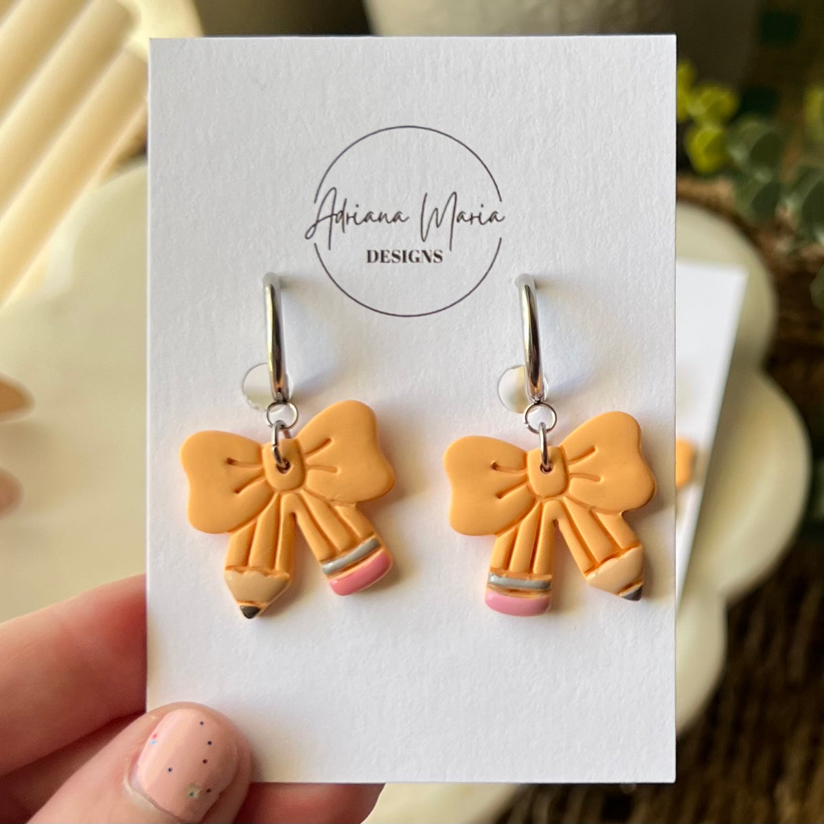 Pencil Bow Shaped Clay Earrings