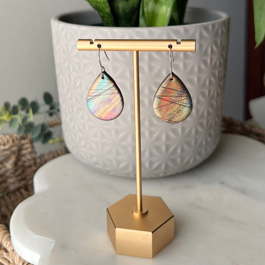Mystic Alloy Teardrop Earrings, Lightweight Polymer Clay Dangles
