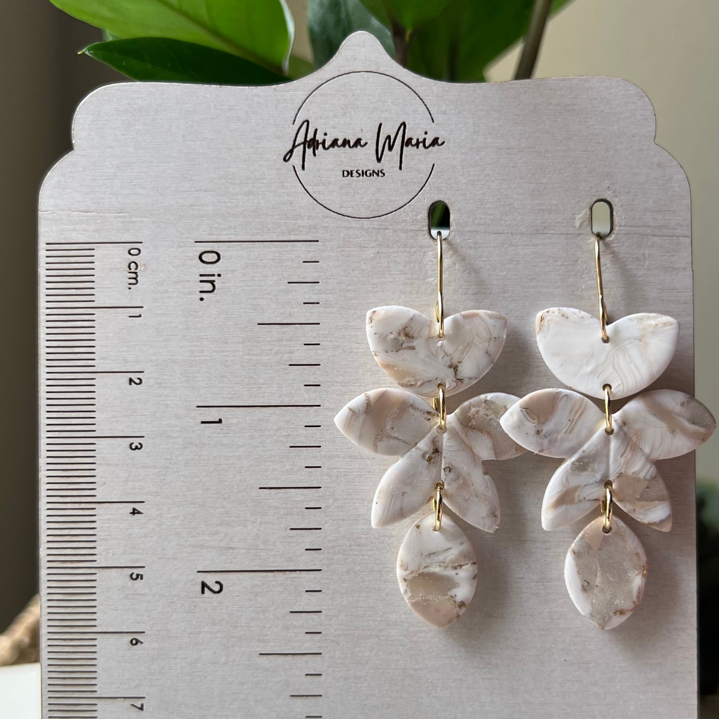 Ivory Pearl Marble Polymer Clay Flower Dangles Earrings